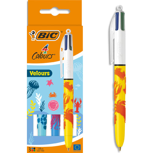 437719_d1.jpg BIC Stylo bille 4 couleurs rétractables Velours. Pointe Moyenne (1,0 mm). Décors assortis Jungle – Image 1