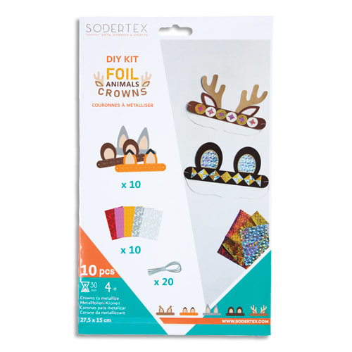 438319_d1-1.jpg SODERTEX Pack de 10 couronnes FOIL ANIMALS CROWNS + 10 feuilles de foil + 20 élastiq - 17 x 22 cm L621921 – Image 1