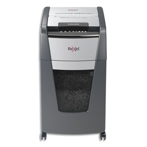 441969_d1-1.jpg REXEL Destructeur de documents Optimum Auto+ 225X P-4,coupe croisée,4x25mm,225 feuilles,60 l,2020225XEU – Image 1