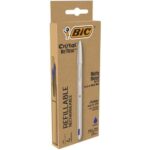 BIC Cristal Re'New Stylo-Bille Pointe Moyenne Corps Argenté + Cartouches d'Encre Rechargeables Bleu x1+2 – Image 2