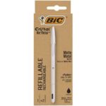 BIC Cristal Re'New Stylo-Bille Pointe Moyenne Corps Argenté + Cartouches d'Encre Rechargeables Noir x1+2 – Image 2