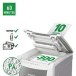 LEITZ Destructeur de documents IQ Auto+ Office 300 P-4,coupe croisée,4x28mm,300 feuilles,60 l,80150000 – Image 2