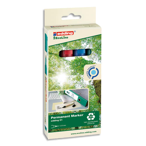 443119_d1.jpg EDDING Set de 4 Marqueurs permanents. Pointe 1,5 à 3mm. Coloris assortis. Fabriqué en matériaux recyclés – Image 1
