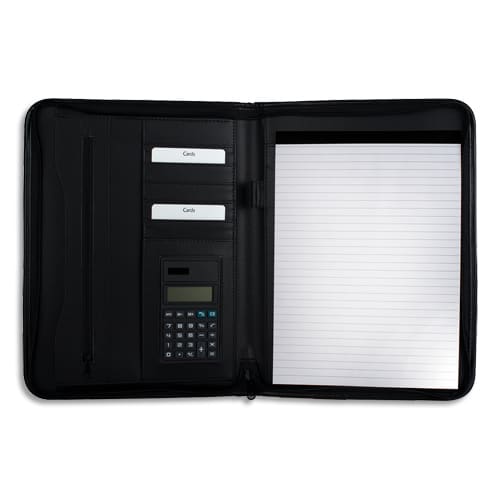 444948_d1.jpg PAVO Conférencier A4 polyuréthane. Divers rangements, calculatrice, porte-bloc A4. Coloris noir – Image 1