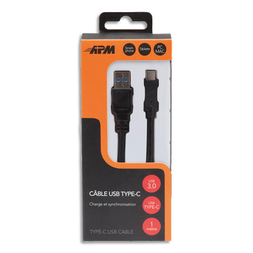 445090_d1-1.jpg APM Câble USB 3.0 USB-A/Type-C Mâle/Mâle 1m Noir 570311 – Image 1
