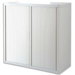 EASYOFFICE Armoire démontable 1 mètre corps Blanc et rideau Blanc - Dim L110 x H104 x P41,5 cm