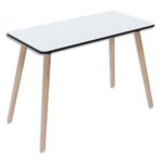 Bureau HOP 114x60cm, plateau 19mm blanc, chant noir, pied hêtre vernis