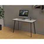 Bureau HOPM 100x50cm, plateau 19mm blanc, chant noir, pieds acier finition époxy noir