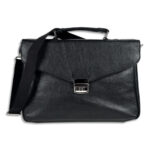 QUO VADIS Sacoche Goya en cuir pleine fleur de vachette grainée 36x5,5x27 cm, fermoir métal. Coloris noir