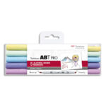 TOMBOW Set de 5 marqueur à base d'alcool ABT PRO, pointe en nylon et pointe biseautée, Couleur Pastel.
