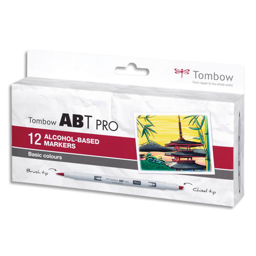 449676_d1-1.jpg TOMBOW Set de 12 marqueur à base d'alcool ABT PRO, pointe en nylon et pointe biseautée, Couleur Primaire. – Image 1