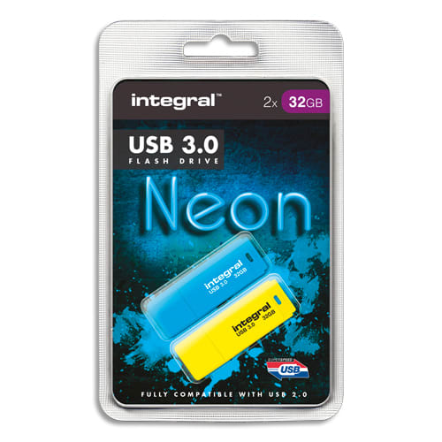 449702_d1-1.jpg INTEGRAL Pack de 2 clés USB 3.0 32Go Bleu/Jaune INFD32GBNEON3.0BLYL – Image 1