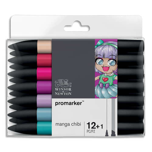 450470_d1-1.jpg WINSOR & NEWTON Set de 12 PROMARKER + 1 blender. Couleurs Manga. – Image 1
