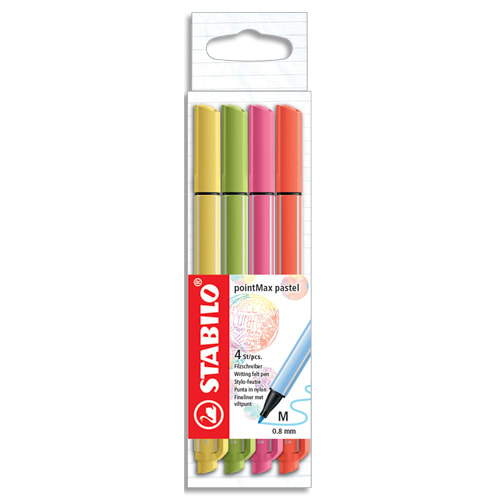 450613_d1.jpg STABILO pointMax stylo-feutre - Etui de 4 stylos-feutres pastel - Crème de jaune/Citron vert/Rose/Corail – Image 1