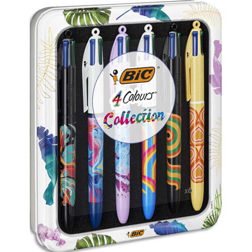450865_d1.jpg BIC Boîte métal de 6 stylos bille 4 Couleurs rétractable. Pointe Moy. 6 décors Tie&Die. Encre classique – Image 1