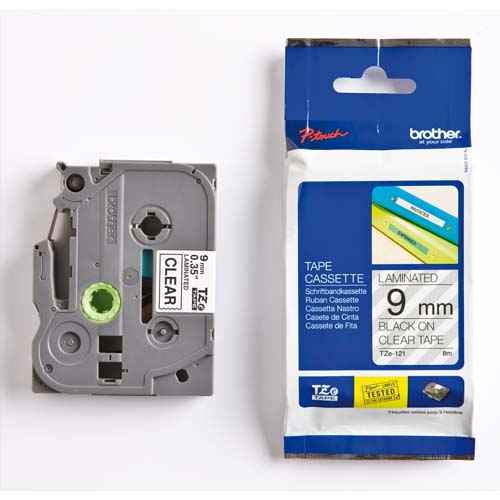 450867_d1-1.jpg BROTHER Ruban pour PTOUCH laminé Noir/transparent 9mmx8m TZE121 – Image 1