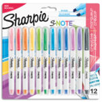 SHARPIE Pochette de 12 marqueurs permanents SHARPIE S-Note pointe biseautée. Coloris assortis pastel