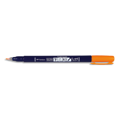 451062_d1.jpg TOMBOW Feutre écriture FUDENOSUKE pointe dure, base d'eau avec pigments, inodore. Coloris Orange Fluo – Image 1
