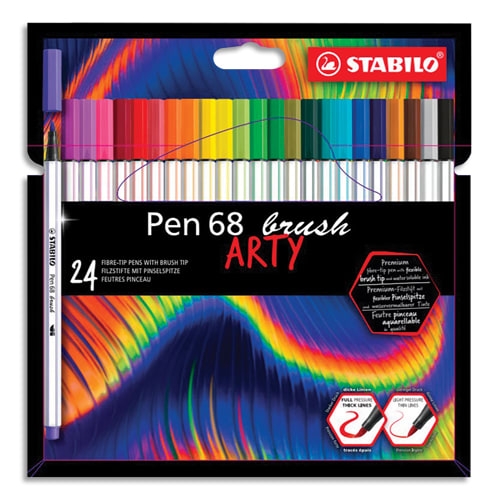 451530_d1-1.jpg STABILO Pen 68 brush ARTY feutre pinceau - Etui carton de 24 feutres - Coloris assortis – Image 1