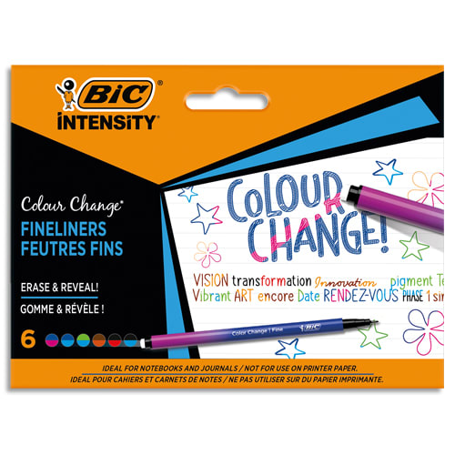 451539_d1-1.jpg BIC Etui de 6 feutres d'écriture pointe fine. Change de couleurs (gomme & rébèle). Couleurs assorties – Image 1