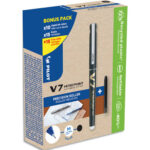 PILOT Greenpack de stylo encre liquide VBALL 07. Comprend 10 stylos + 10 Sets de 3 recharges. Noir