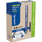 PILOT Greenpack de stylo encre liquide VBALL 05. Comprend 10 stylos + 10 Sets de 3 recharges. Bleu