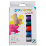 O'COLOR Boîte de 6 sticks de gouache solide 10g. 6 couleurs métallisées assorties