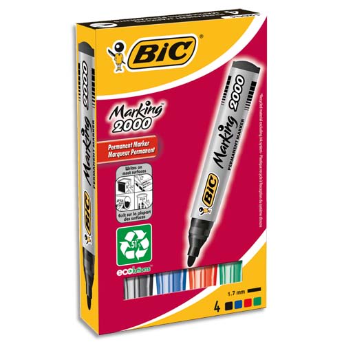 452043_d1.jpg BIC Marking 2000 ECOlutions Marqueurs Permanents à Pointe Conique Moyenne - Couleurs Assorties x4 – Image 1
