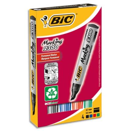 BIC Marking 2300 ECOlutions Marqueurs Permanents à Pointe Moyenne Biseautée - Couleurs Assorties x4