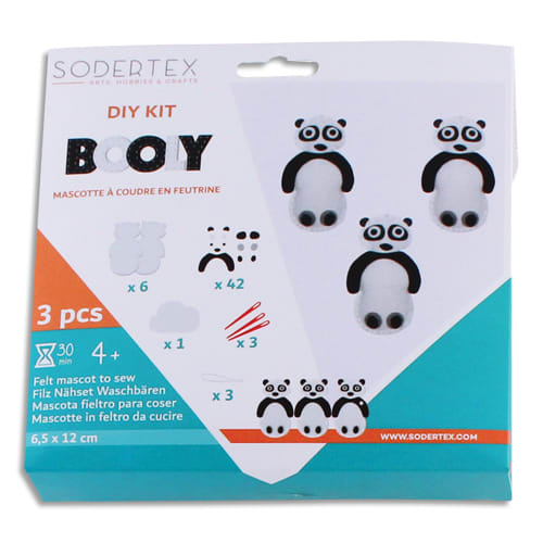 452232_d1-1.jpg Kit DIY 3 pandas BOOLY à fabriquer - feutrine 2mm - Sachet individuel - Coloris assortis – Image 1