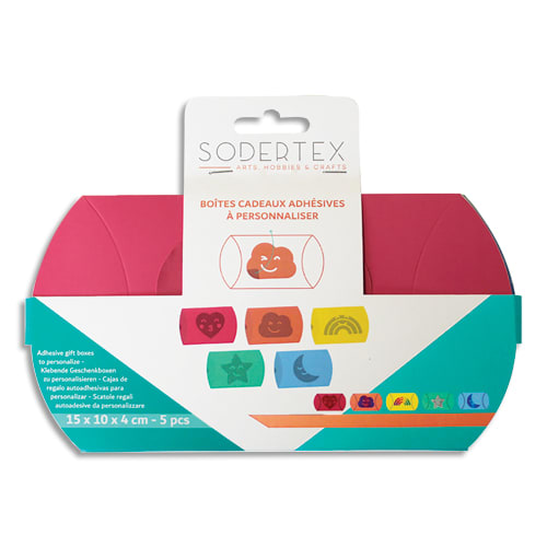 452247_d1-1.jpg Pack de boîtes cadeaux berlingots avec motifs adhésifs à customiser - 15 x 10 x 4 cm - 5 pcs - 5 col – Image 1