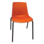 Chaise Cléo polyvalente coque en polypropylène orange, 4 pieds noirs en métal