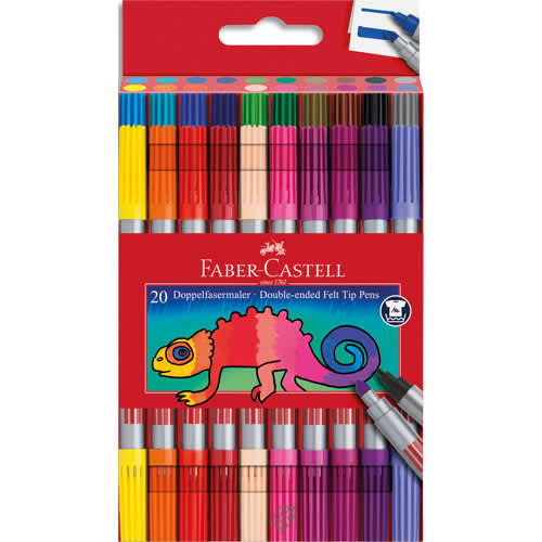 455387_d1-1.jpg FABER CASTELL Pochette 20 feutres de coloriage. Double pointe : fine & moyenne. Coloris assortis – Image 1