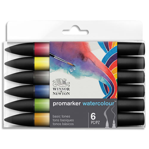 456242_d1.jpg WINSOR & NEWTON Set de 6 Promarker aquarellable - Tons basiques assortis – Image 1