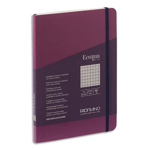 458398_d1-1.jpg FABRIANO Carnet ECOQUA PLUS A5 couverture souple 80 pages quadrillées. Coloris lie de vin – Image 1