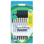 PAPERMATE Sachet de 8 stylos à bille KILOMETRICO™ à capuchon, recyclé à 80%. Pointe moyenne 1.0 mm - noir
