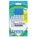 PAPERMATE Sachet de 8 stylos à bille KILOMETRICO™ à capuchon, recyclé à 80%. Pointe moyenne 1.0 mm - bleu