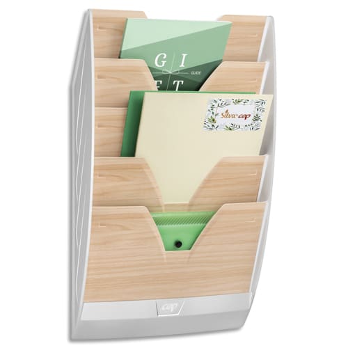 458657_d1-1.jpg CEP Présentoir mural 154 SILVA 5 cases. Dimensions (l x h x p) : 35 x 58 x 12,2 cm. Blanc/Hêtre – Image 1