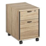 GAUTIER Caisson mobile 2 tiroirs dont 1 pour DS avec serrure, L42xH61xP60 cm. Finition Chêne sonoma-Noir