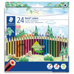 STAEDTLER Etui de 24 crayons de couleur Noris 185. Fabriqué en bois upcycle. Corps hexagonal. Assortis