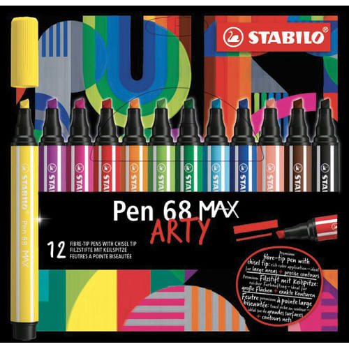 459012_d1.jpg STABILO Etui carton de 12 feutres Pen 68 MAX ARTY. Pointe large biseautée. Coloris assortis – Image 1