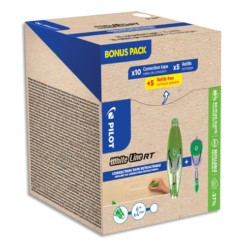459086_d1.jpg PILOT ECOPACK de 10 correcteurs WHITELINE + 10 recharges dont 5 offertes. Rétractable/écologique. Begreen – Image 1
