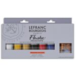 LEFRANC BOURGEOIS Coffret 6 tubes peinture vinylique extra fine ''Flashe'' + vernis liquide mat 120ml