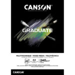 CANSON Bloc de 20 feuilles GRADUATE MIXED MEDIA. Format A4, 240 grammes. Papier lisse noir profond. Collé