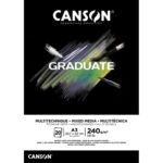 CANSON Bloc de 20 feuilles GRADUATE MIXED MEDIA. Format A3, 240 grammes. Papier lisse noir profond. Collé