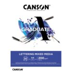 CANSON Bloc 20 feuilles GRADUATE LETTERING MIXED MEDIA. A4, 200gr. Blanc naturel. Surface soyeuse