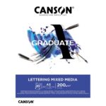 CANSON Bloc 20 feuilles GRADUATE LETTERING MIXED MEDIA. A3, 200gr. Blanc naturel. Surface soyeuse