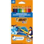 BIC KIDS Aquacouleur Crayons de Couleur Aquarellables (Effet Peinture) - Couleurs Assorties, Etui x12