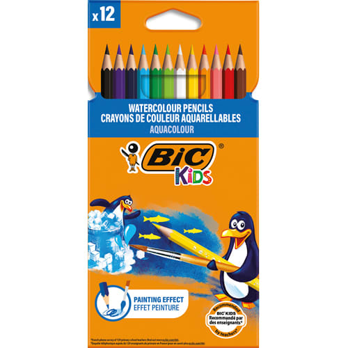 460510_d1-1.jpg BIC KIDS Aquacouleur Crayons de Couleur Aquarellables (Effet Peinture) - Couleurs Assorties, Etui x12 – Image 1
