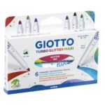 GIOTTO Boîte de 6 feutres de coloriage pailletés assortis, pointe large